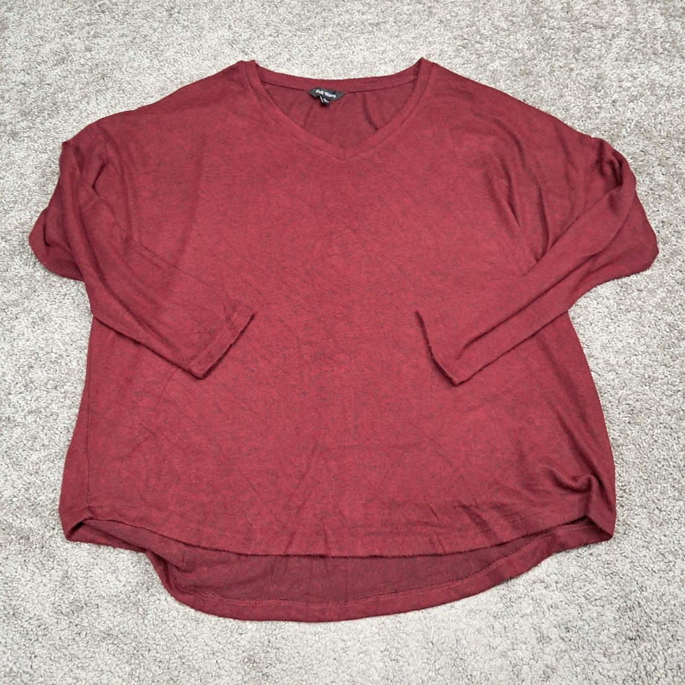 Well Worn Mens XL Burgundy Marled V-Neck Long Sleeve Oversized Pullover Top